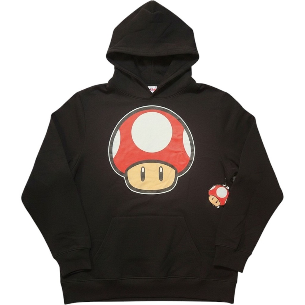 Nintendo Super Mario Bros Red Mushroom Hoodie Black Mad Engine Mens Large NWT
